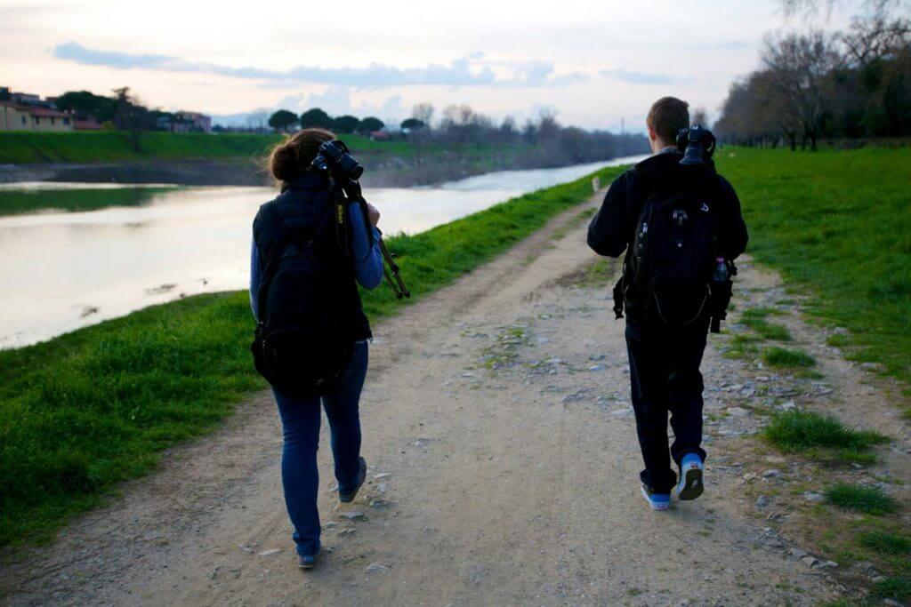 holly and I walking along the river