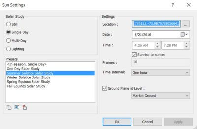 revit sun settings